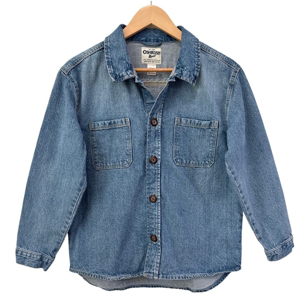 Oshkosh Bgosh Button Up Long Sleeve Denim Shirt Sz 14A Girls Shacket Heavyweight